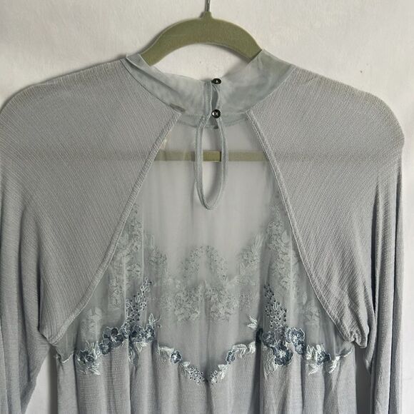Free People Saheli Blue Mesh Floral Tunic Medium - Picture 10 of 14
